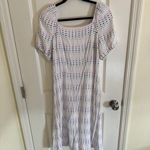 Loft Outlet White Polka Dot Shirt Sleeve Square Neck Midi Dress Size 10